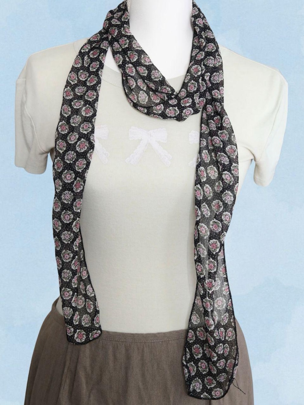 Black floral polka dot scarf